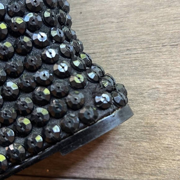 Colin Stuart Wedge Boot Black Satin Beaded Heel Sole Cuff Pointed Toe Size 7.5 - Picture 12 of 12